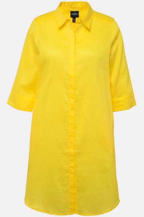 Longbluse, Leinenmix, A-Linie, Hemdkragen, 3/4-Arm