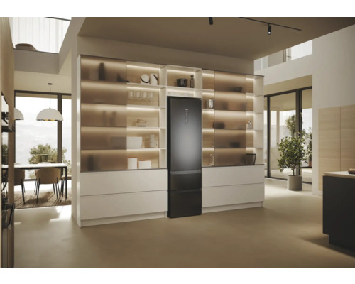 HAIER HTW5620CNMP koel-vriescombinatie, afmetingen (B x H x D): 59,5 x 205 x 66,7 cm, koelgedeelte: 289 l, vriesgedeelte: 125 l, zwart