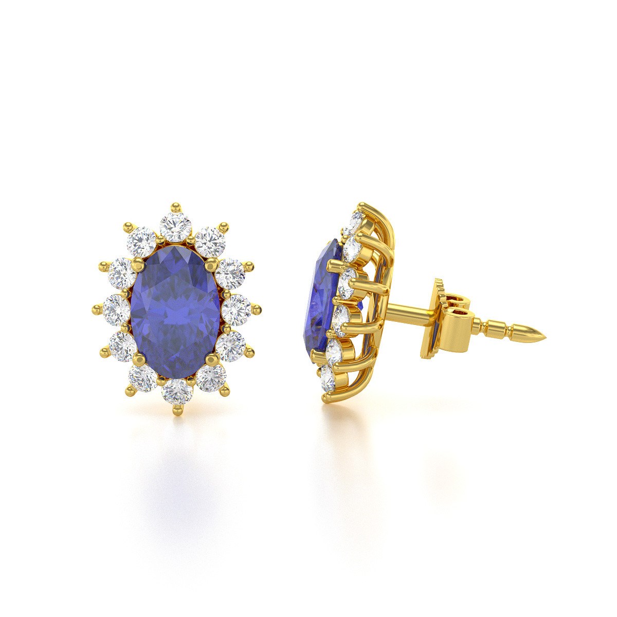 Boucles d'oreilles ADEN Or 585 Jaune et Tanzanite Forme Marquise 1.4grs
