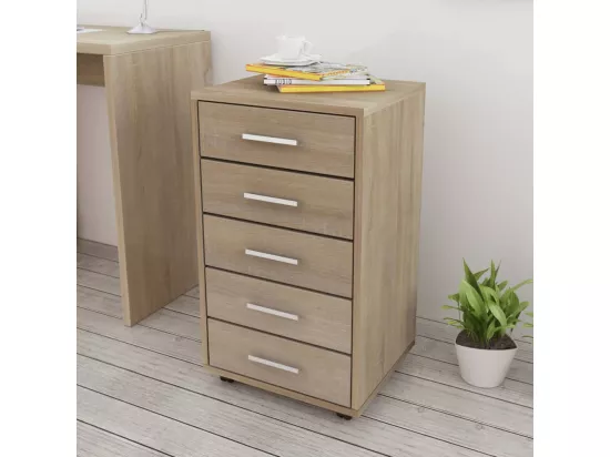 Caisson à tiroir de bureau avec roulettes 5 tiroirs Chêne
