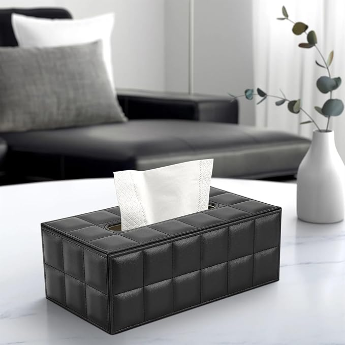(25x14cm) Leder Taschentuch Spender Home Nastuch Dispenser Kosmetik Tuch Aufbewahrungs Box - Schwarz