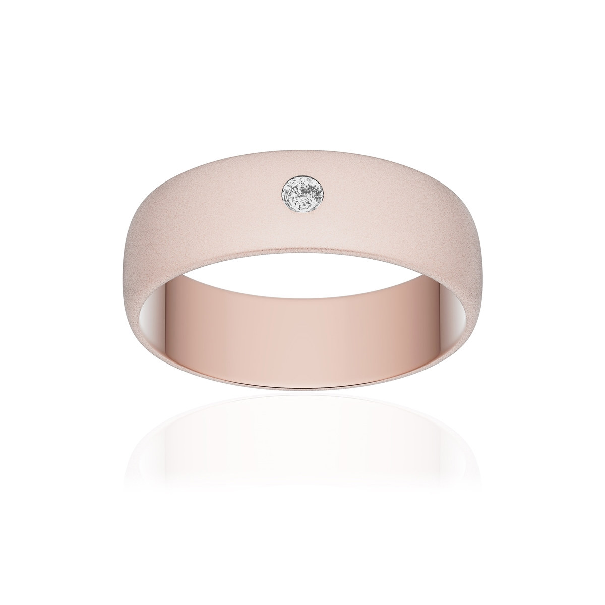 Alliance or 375 rose sablé demi-jonc 6mm diamant brillant