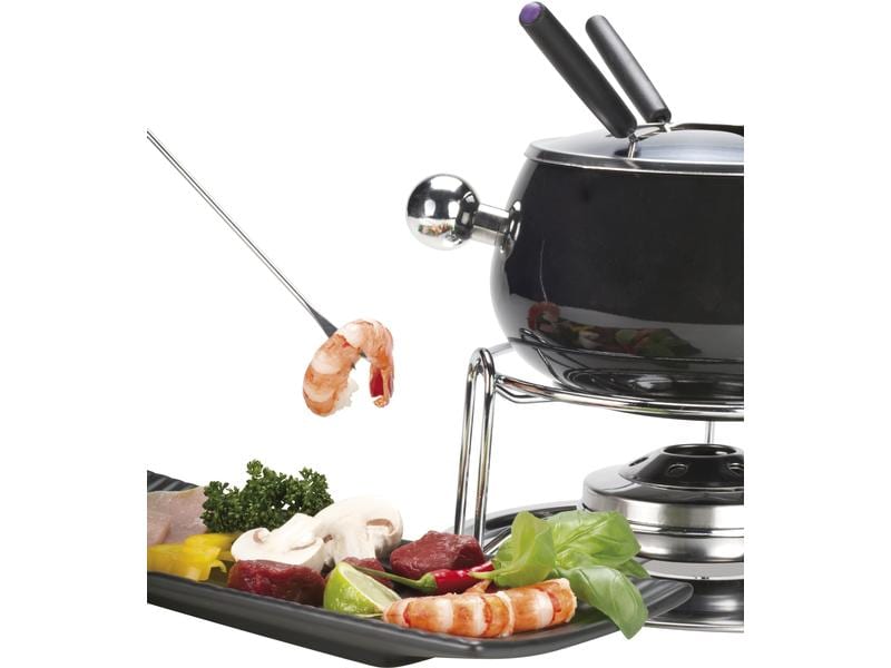 Nouvel Fleischfondue-Set Noir 9 Teile, Schwarz/Silber Fondueset für 6 Personen