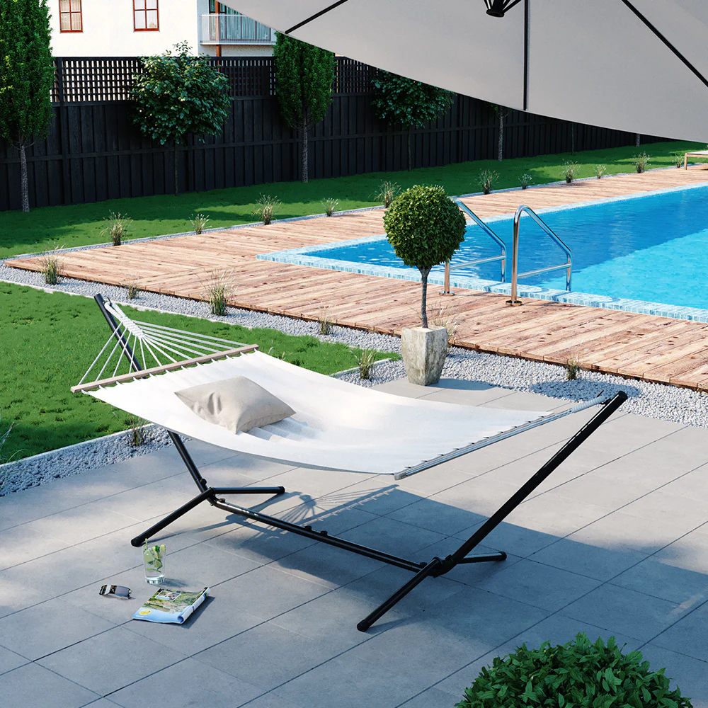 Hängemattengestell Hängematte mit Gestell 350cm weiß Metallgestell Sonnenliege
