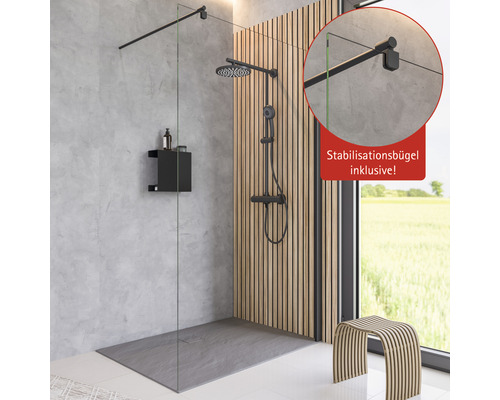 Inloopdouche SCHULTE Alexa Style 2.0 Black Style ExpressPlus 90 cm profiel, zwart, helder glas, vuilafstotende glascoating