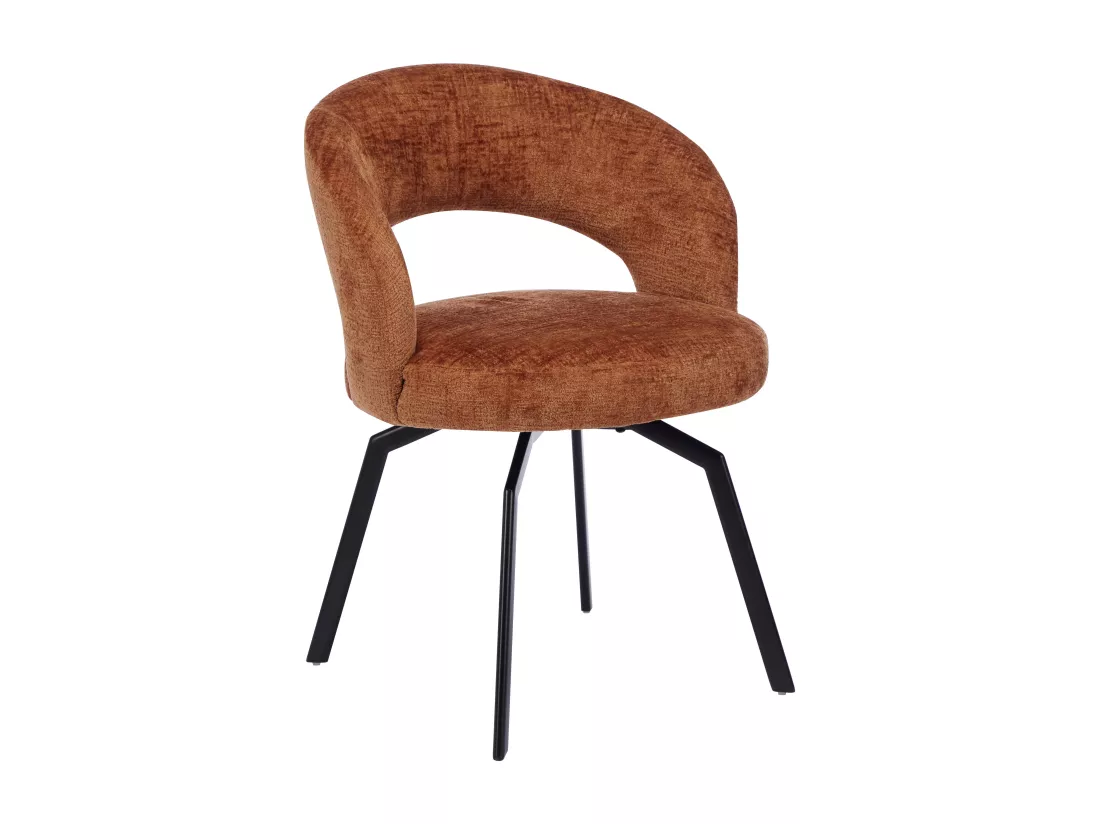Lot de 2 chaises pivotantes en tissu texturé et métal noir - Terracotta - MILEANE