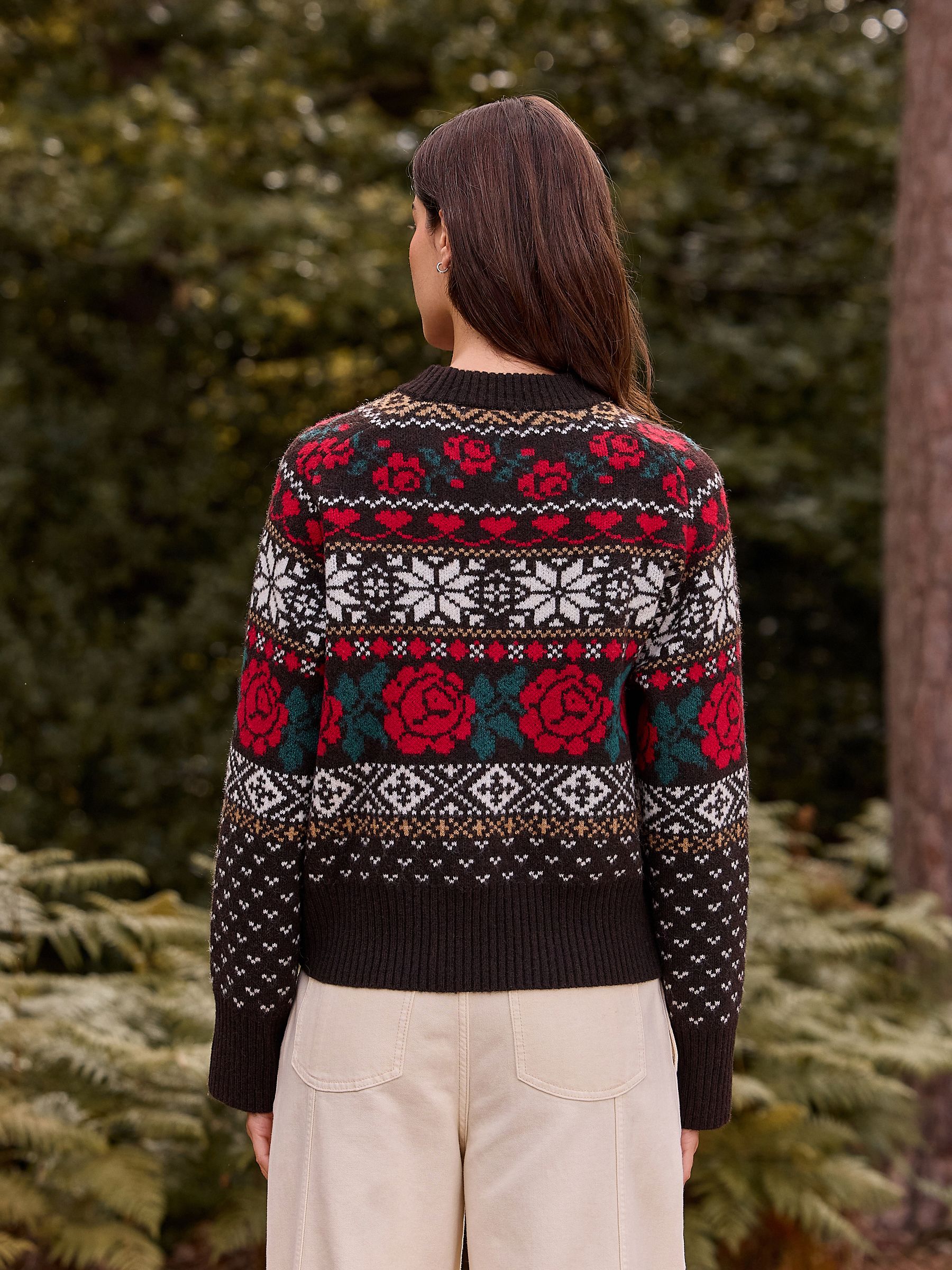 Chocoladebruin Fairisle - Gebreide trui met ronde hals van wol