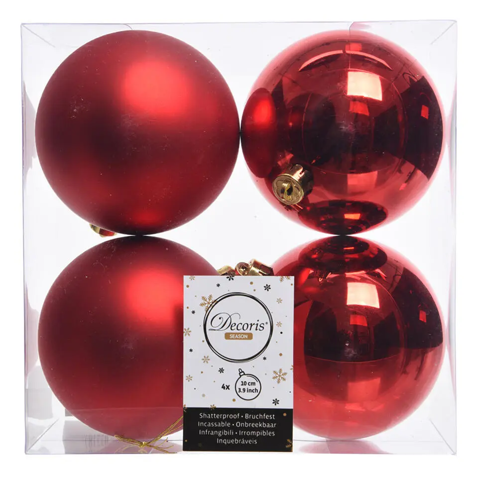 Decoris Kerstballen - 4x st - rood - 10 cm - kunststof