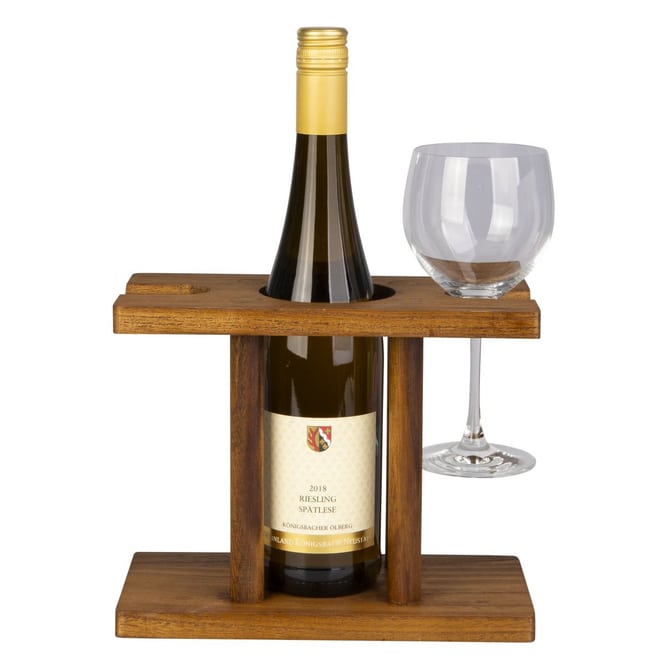 Weinhalter für Flasche und Gläser - braun - ca. 24 x 12 x 19 cm