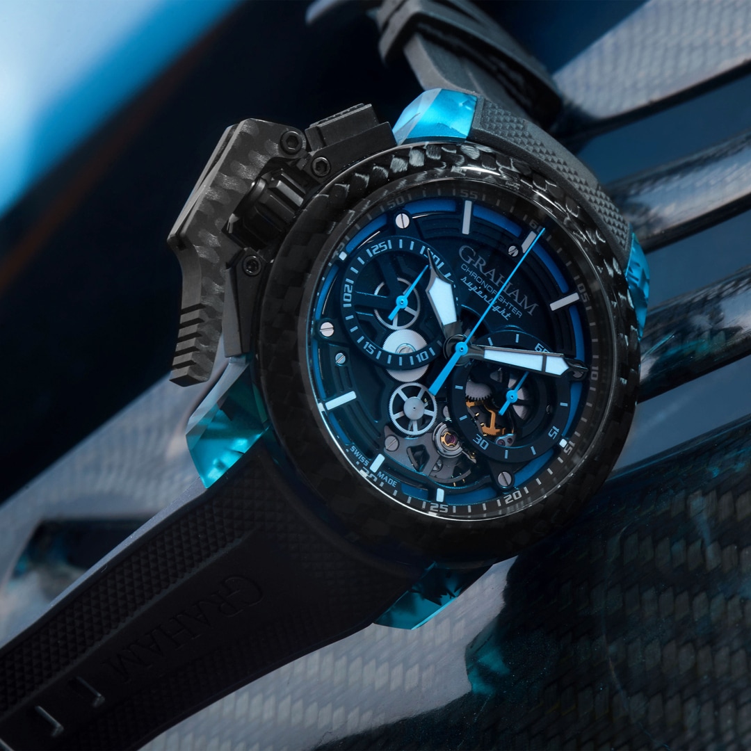 Graham Chronofighter Superlight Carbon Skeleton - Translucent Blue