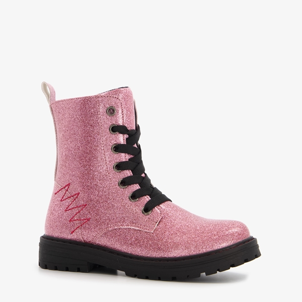 Blue Box meisjes veterboots roze met glitters