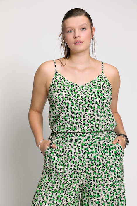Top, Animal Print, V-Ausschnitt, Spaghettiträger