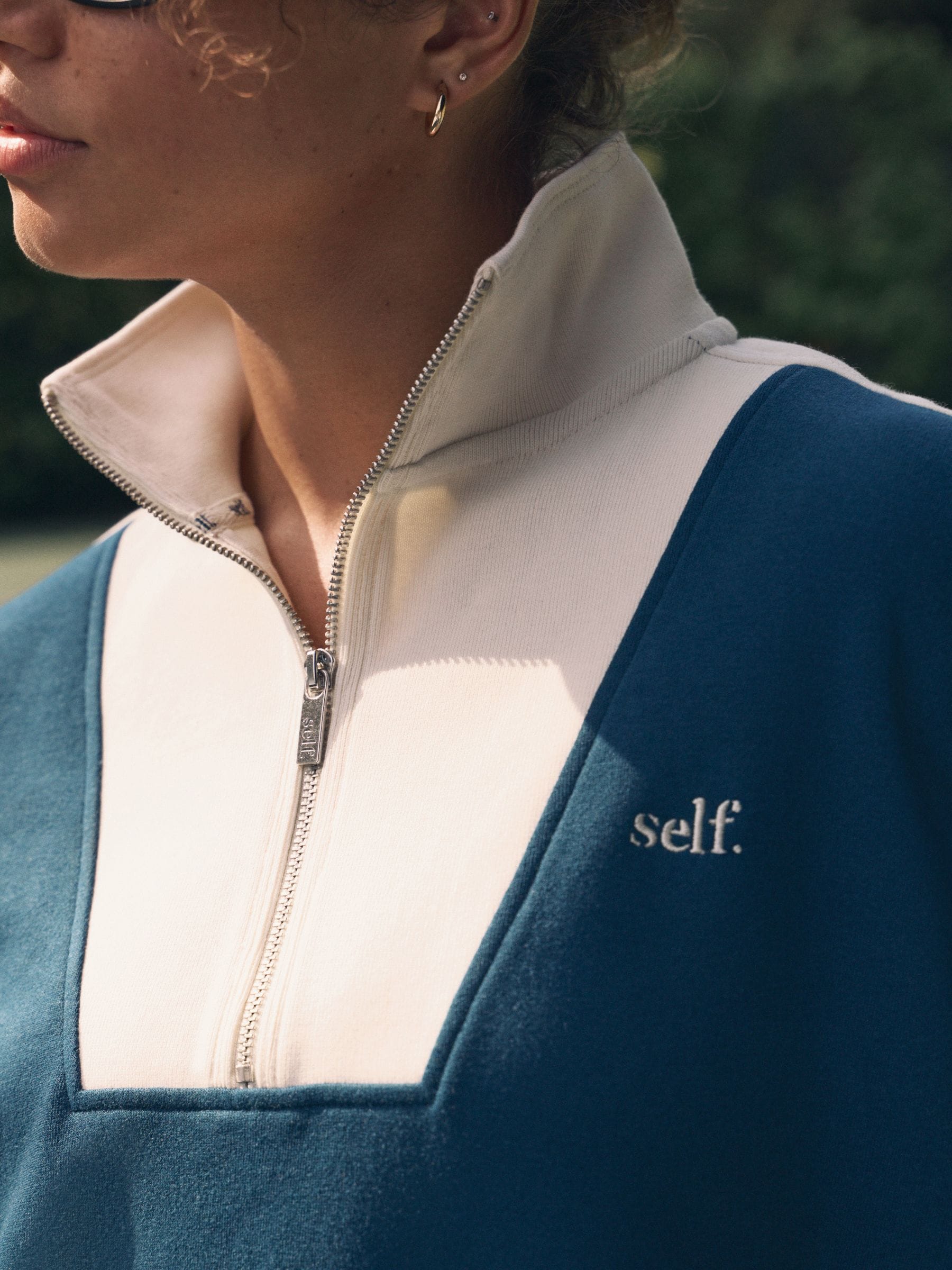 Blauwgroen - Sweatshirt met korte rits