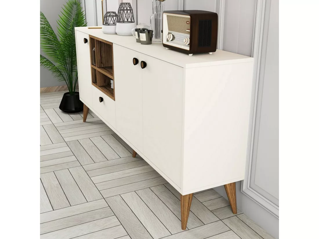 Buffet Dmariniell, Buffet du salon, Commode de salon, Garde-manger de cuisine, 180x35 h81 cm, Crème