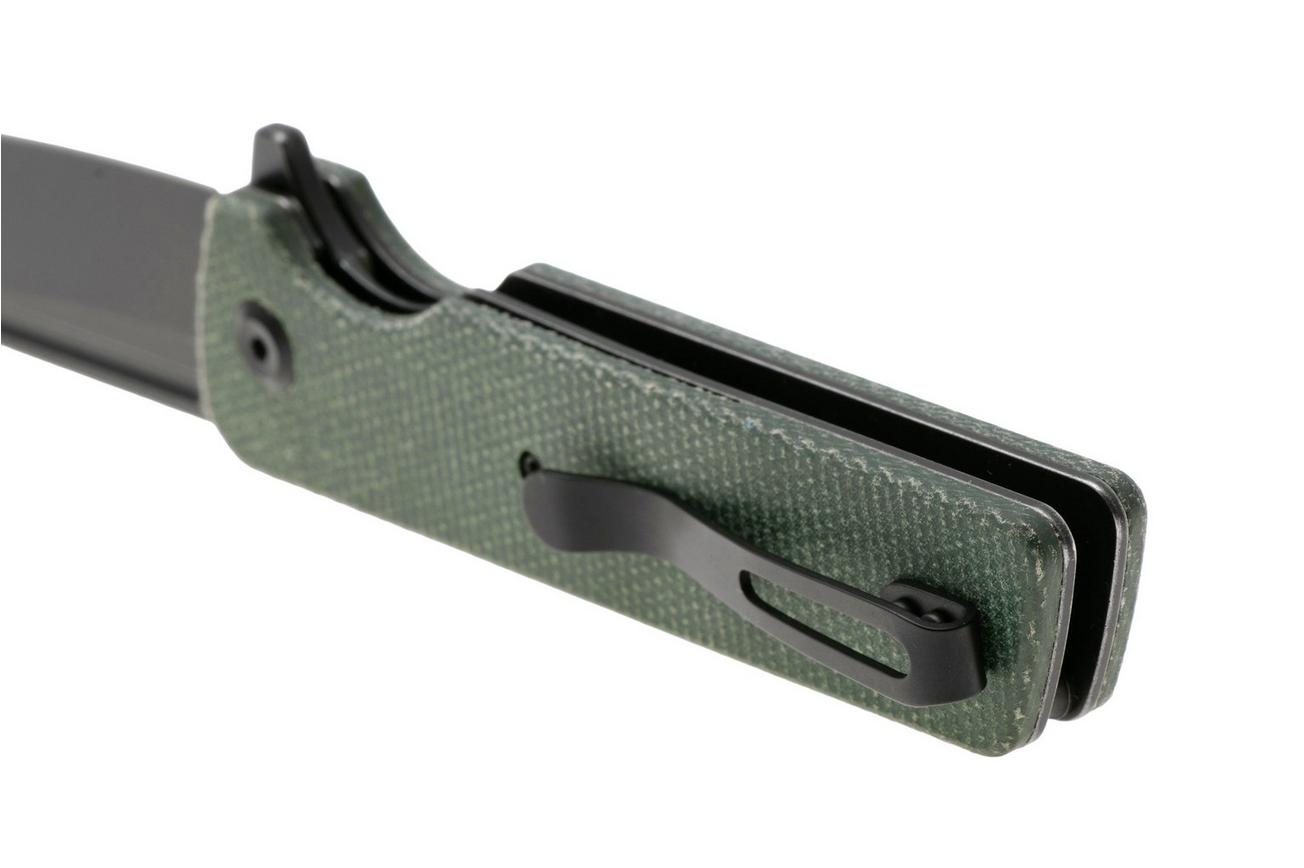 Tenable Knives Anomaly T2038T2 Blackwashed Nitro-V, Green Micarta, zakmes, Pinkerton Knives design