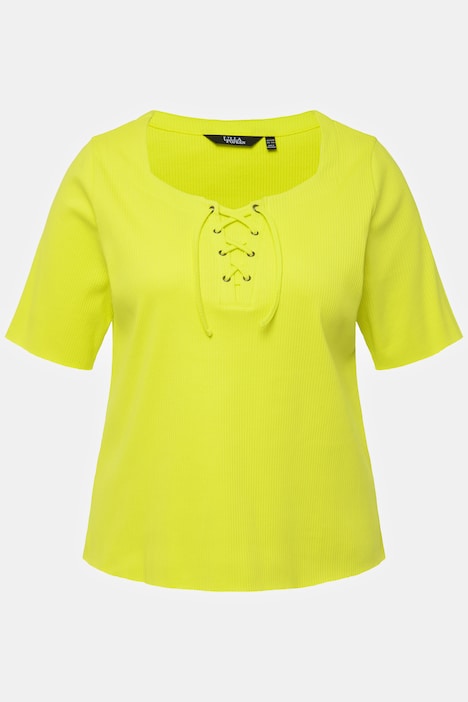T-Shirt, Rippjersey, Schnürung, Herzausschnitt, Halbarm