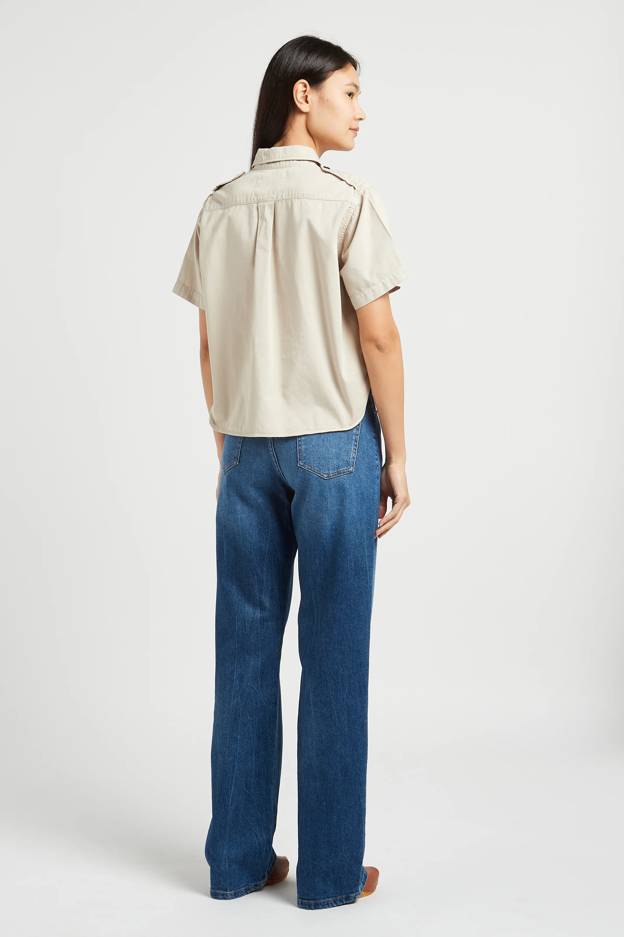 RICHIE - Jean large taille haute en coton stretch| Bleu