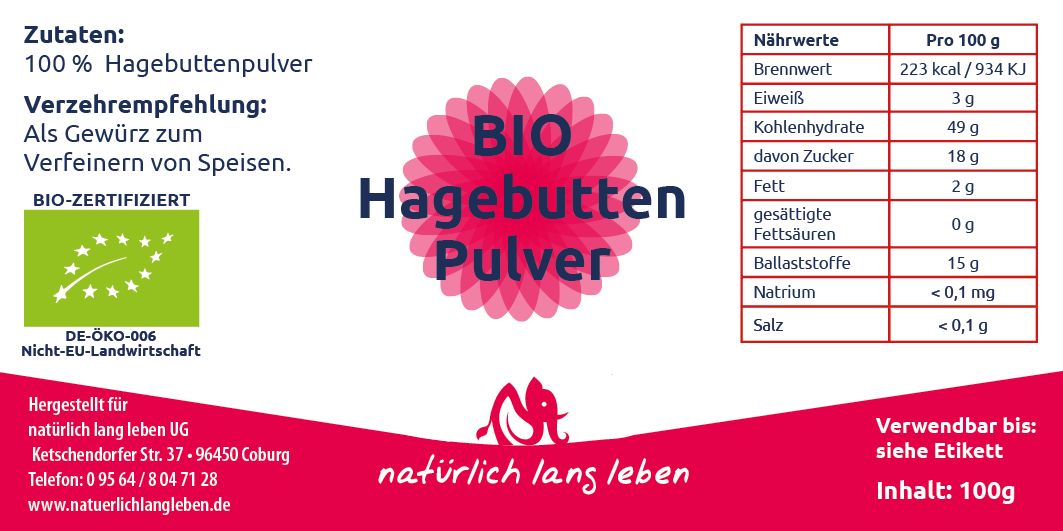 natürlich lang leben BIO Hagebutten Pulver