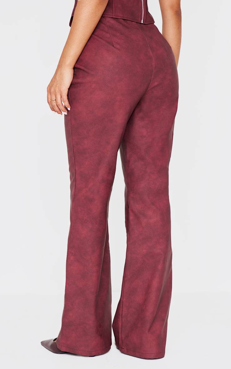 Rouge Bordeaux Pantalon Évasé Petite En Synthétique Avec Fermeture Éclair Devant