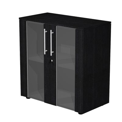 Armoire basse Flora - L82,8xP43xH81,4 cm - portes vitrées- 1 étagère - frêne noir