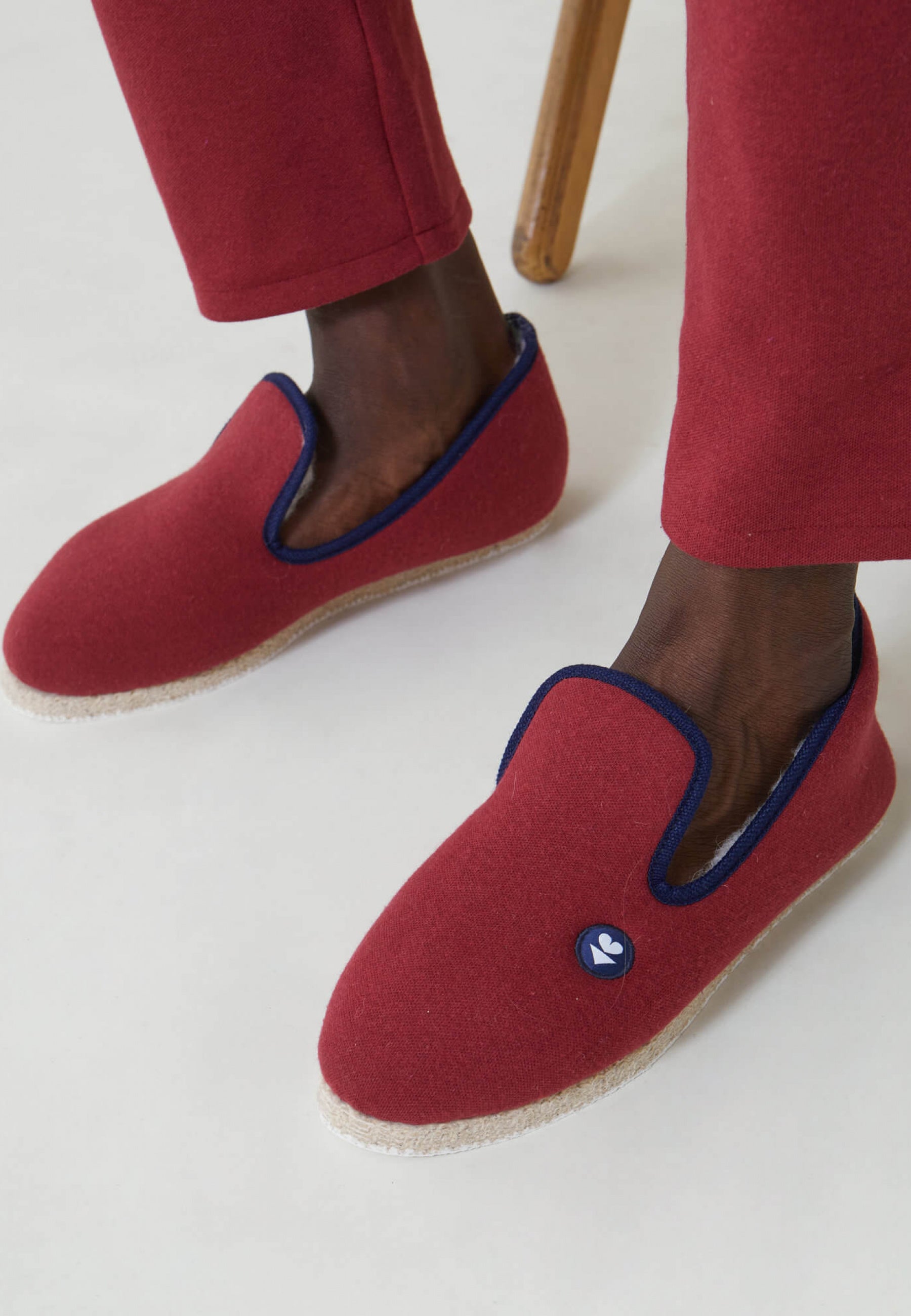 Chaussons d'intérieur en laine-Charentaises Rouge Flamboyant