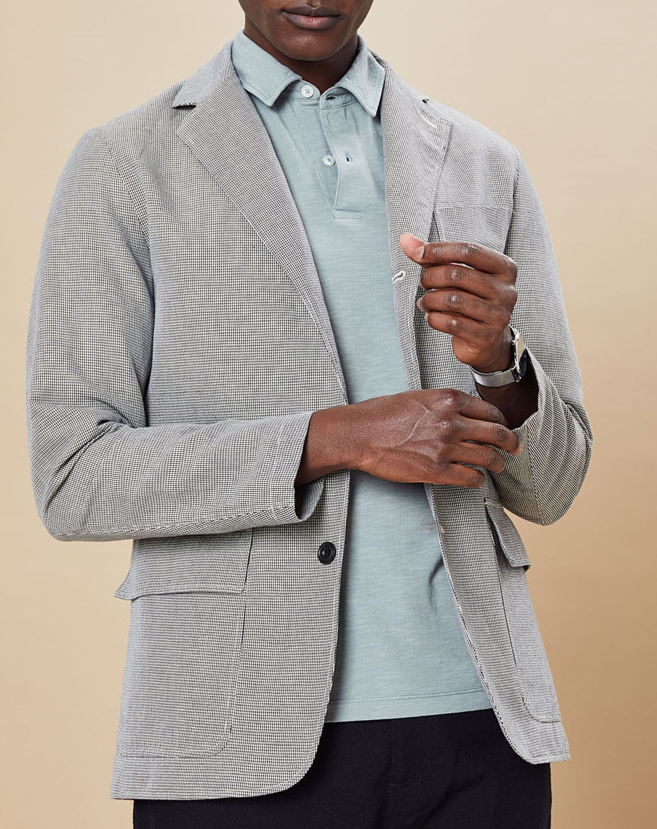 Hartford Veste en Coton & Lin Jetty imprimée pied de poule grise