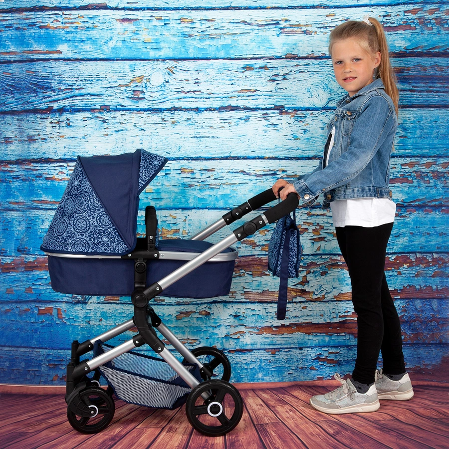 bayer Design Kombi-Puppenwagen Neo Vario blau, mit Muster