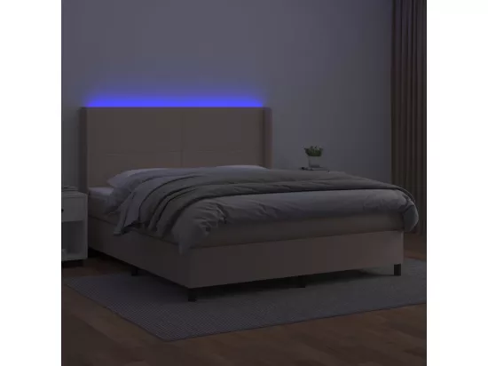 Sommier tapissier matelas LED Cappuccino 180x200 cm Similicuir