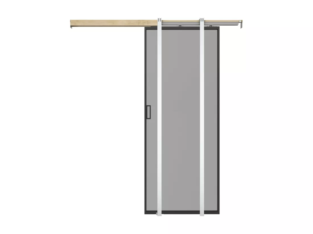 Porte coulissante avec système à galandage - aluminium et verre trempé fumé - H205 x L83 cm - LINCI II