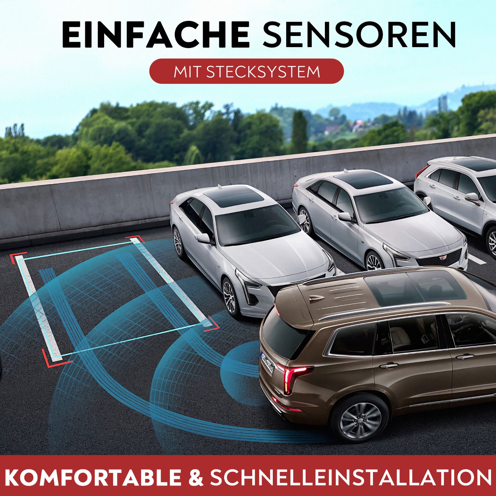 CARMATRIX Funk Einparkhilfe mit 3 PDC Sensoren im Kennzeichen Nummernschild kabellos