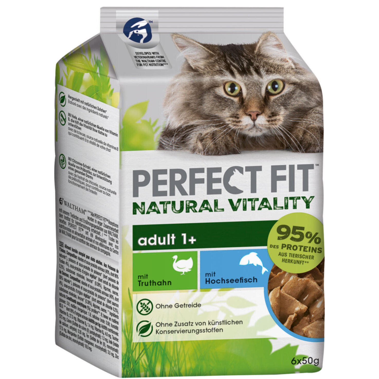 Perfect Fit Cat Natural Katzenfutter nass Fisch+Truthahn 6x50g