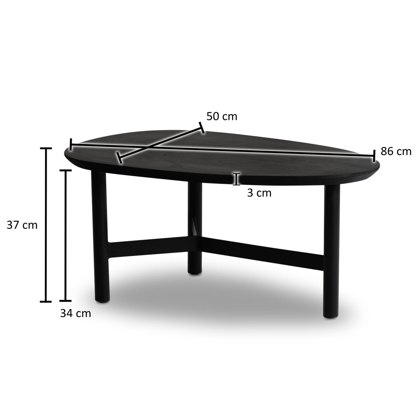 Couchtisch - schwarz - Massivholz - Eisen - 86 cm