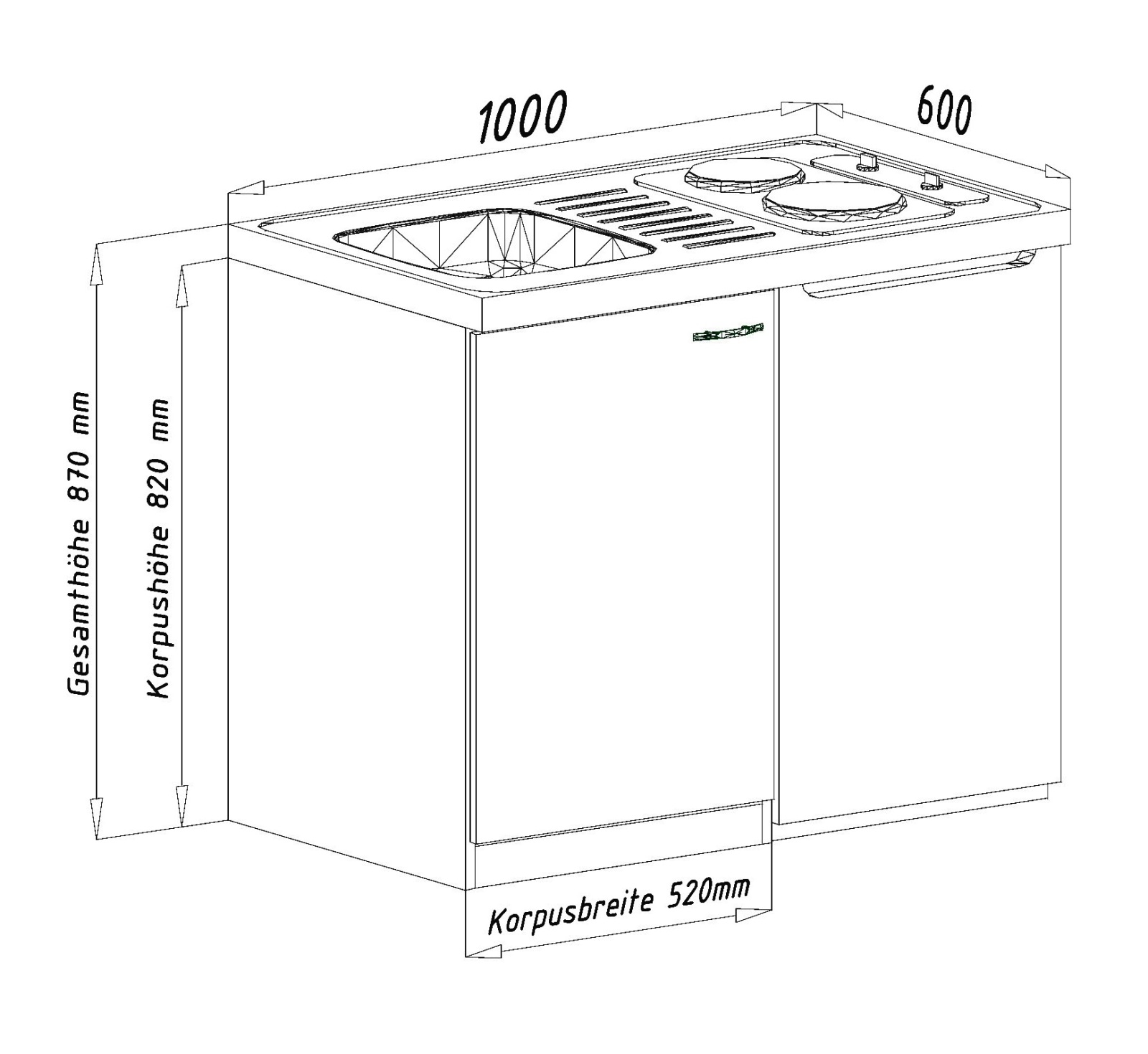 RESPEKTA Miniküche - weiß - mit E-Geräten - 100 cm