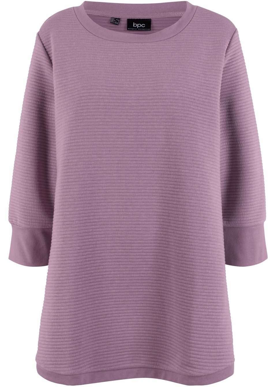 Sweat-shirt long structuré forme trapèze, manches 3/4