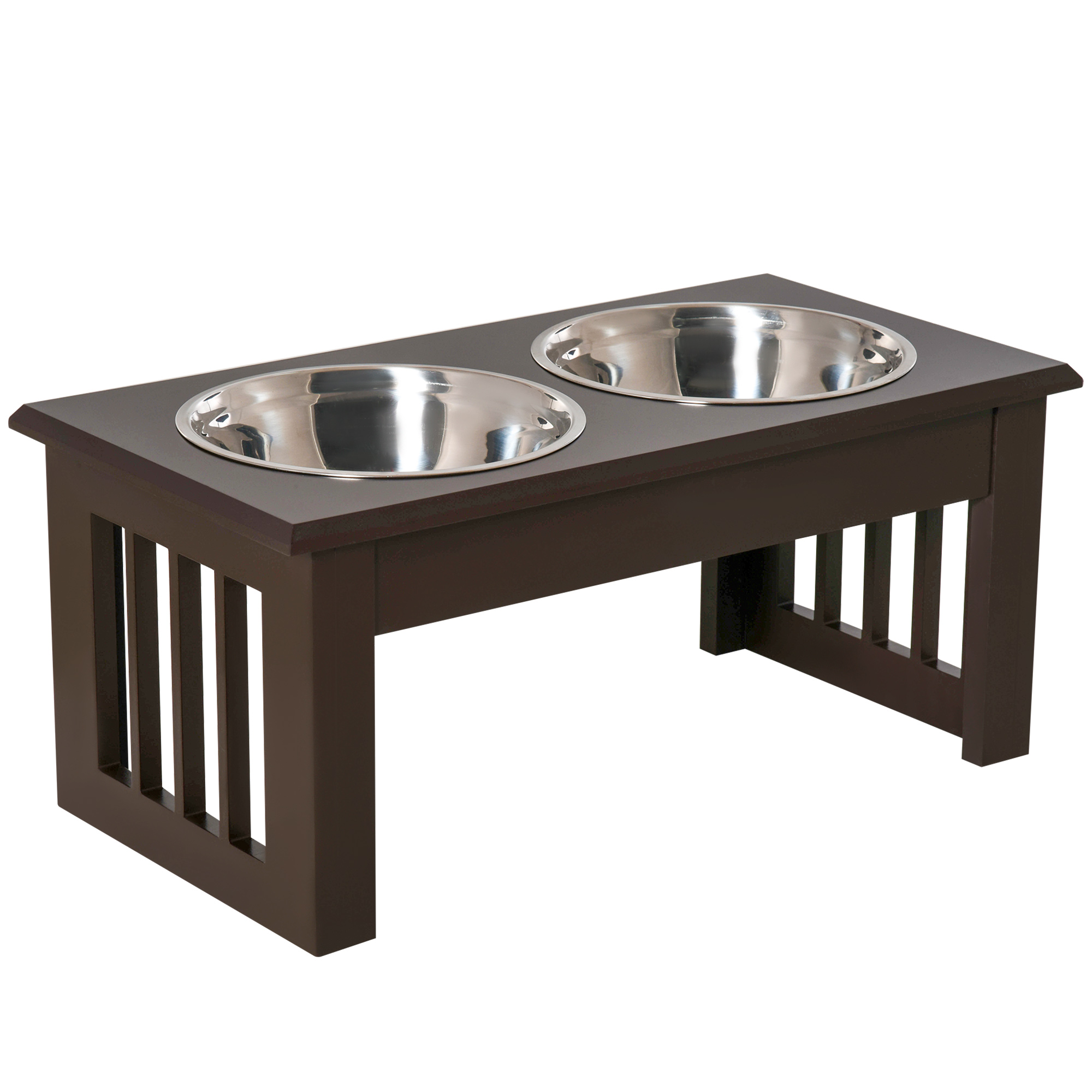 Comedouro elevado PawHut para cães com suporte e 2 tigelas removíveis de aço inoxidável, para ração e água, 44x24x15 cm, marrom