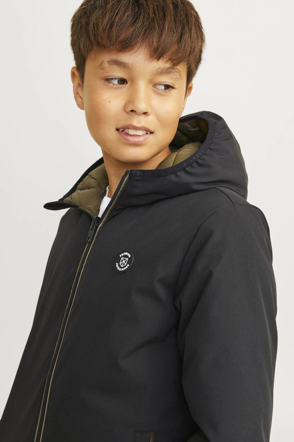 JACK & JONES reversible gewatteerde winterjas JPRBLUBROOK zwart