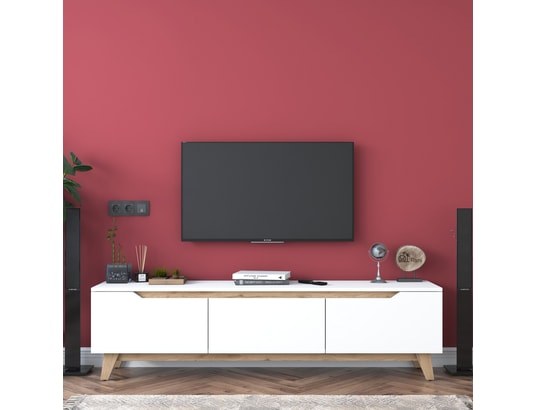 CONCEPT1 - Meuble TV D1 - 2472 Blanc, Noyer 180 x 48,6 x 35