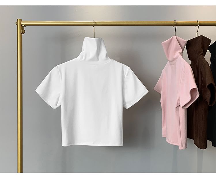 Leandra - T-shirt met korte mouwen en mockneck, effen