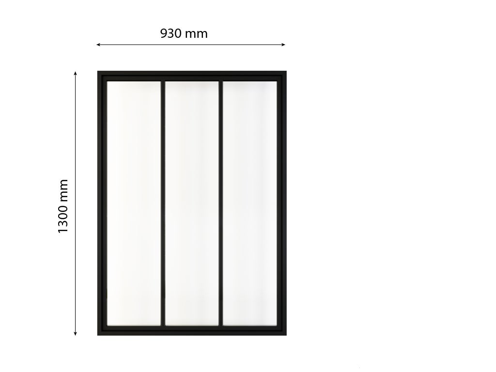 Binnenwand van glas in industriële stijl 930x1300mm helder zwart