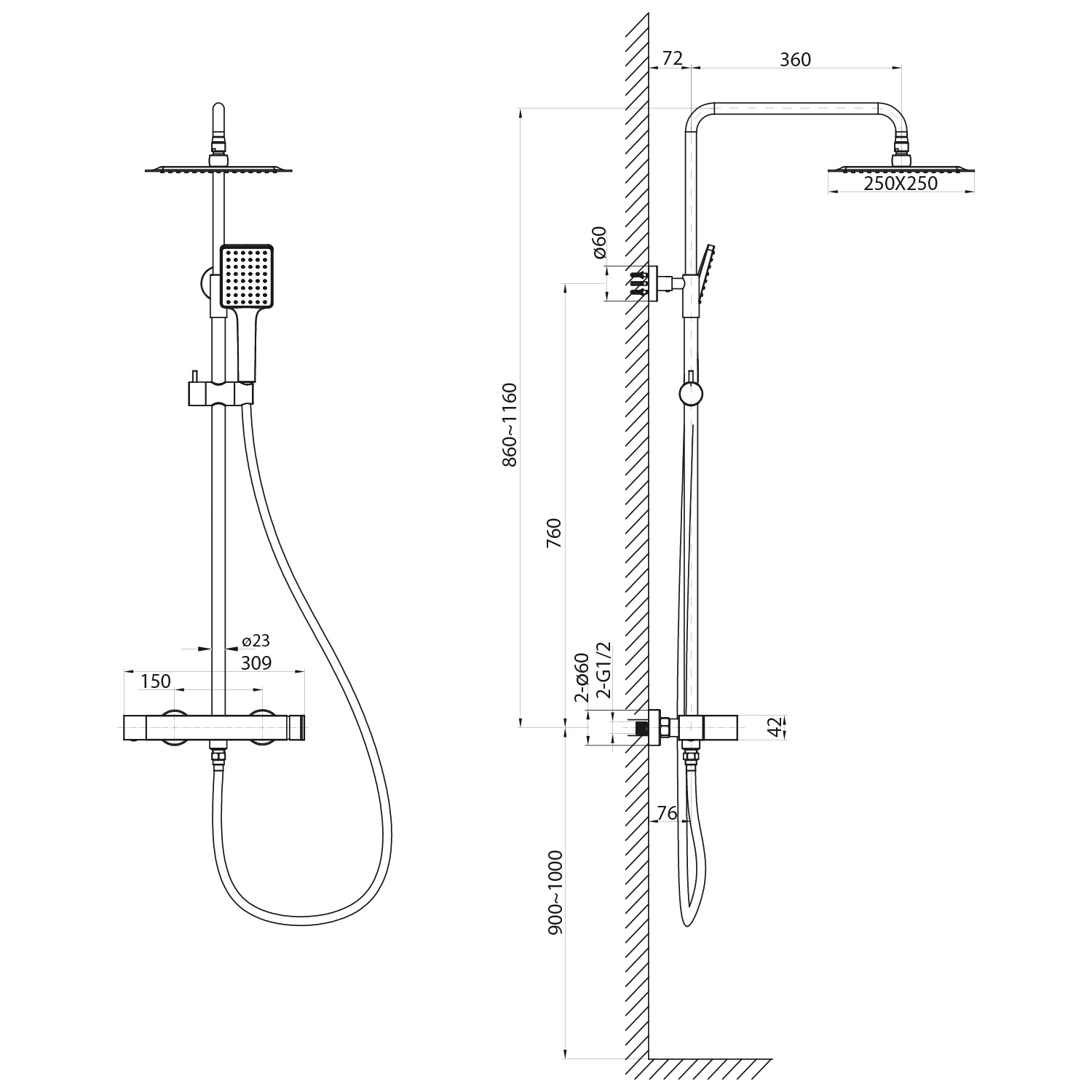 Sapho Cubemix opbouw regendouche 25cm met thermostaatkraan chroom