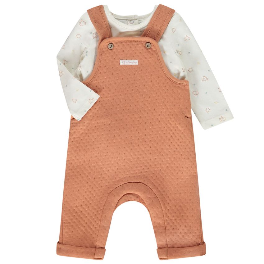 Ensemble 2 pièces matelassé avec salopette pour bébé - Marron