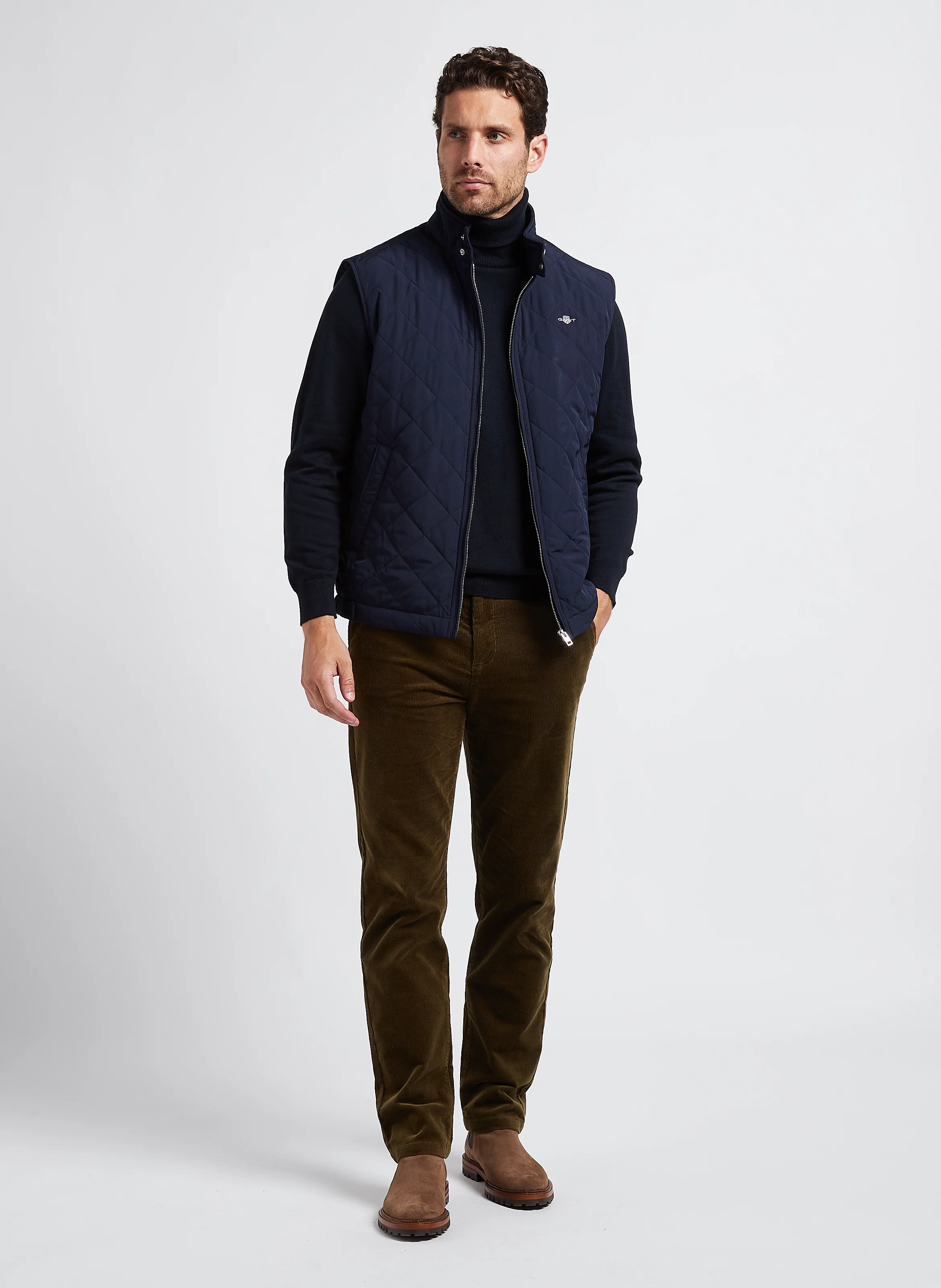 Veste droite matelassée à col montant | Bleu