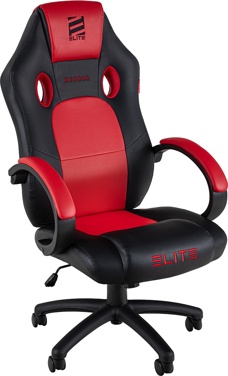 ELITE Gaming-Stuhl EXODUS, Memory-Schaum, extra hohe Rückenlehne, Wippmechanik, Armpolster, MG100 (Schwarz Rot)