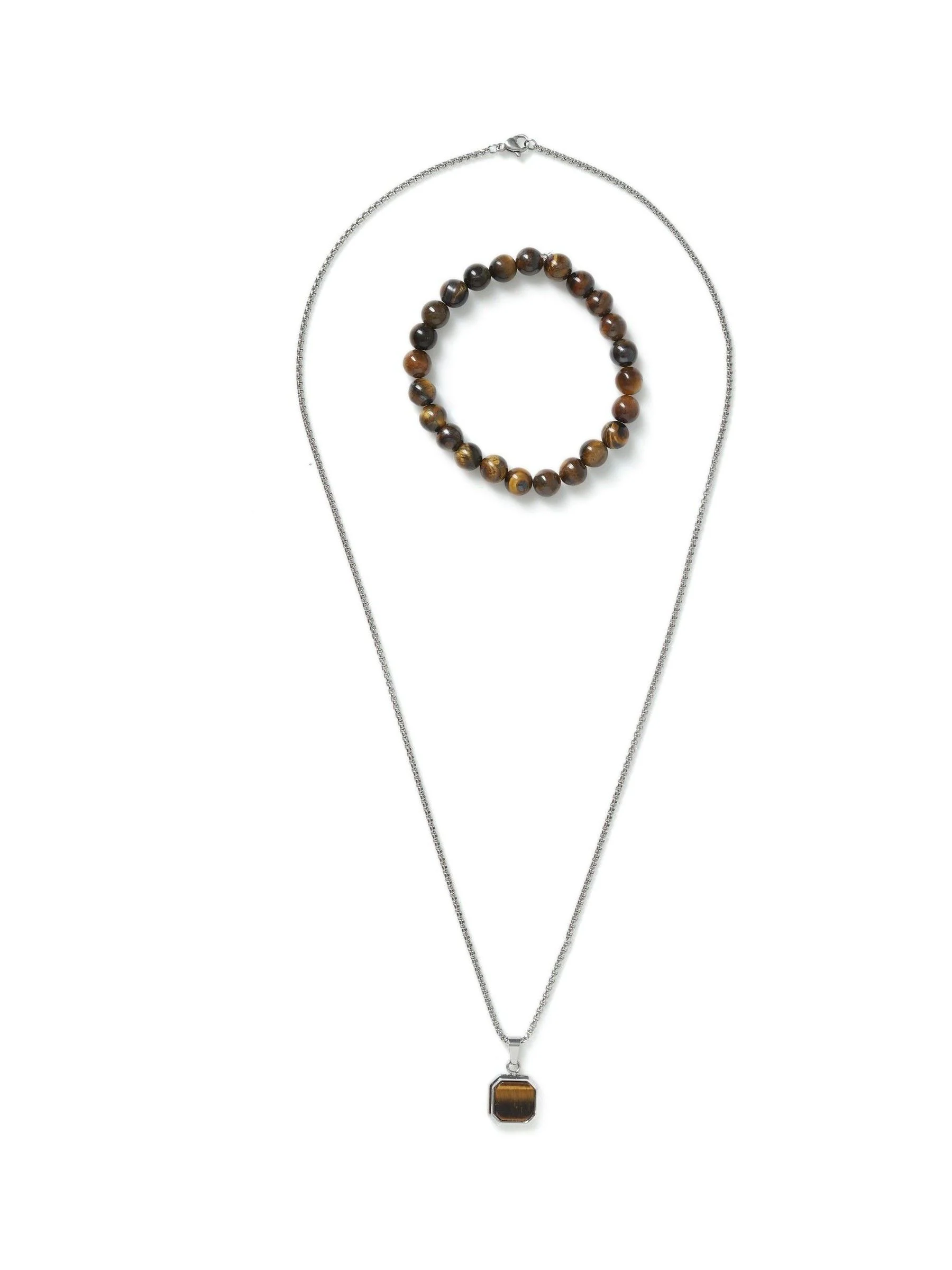 Stainless Steel and Tigers Necklace and Bracelet Gift Set