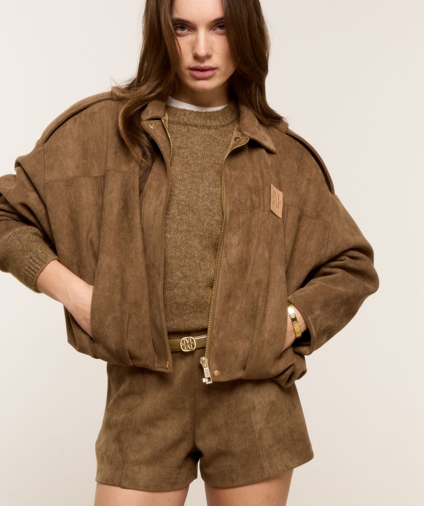 JV-VITO oversized jacket van suedine - dark khaki