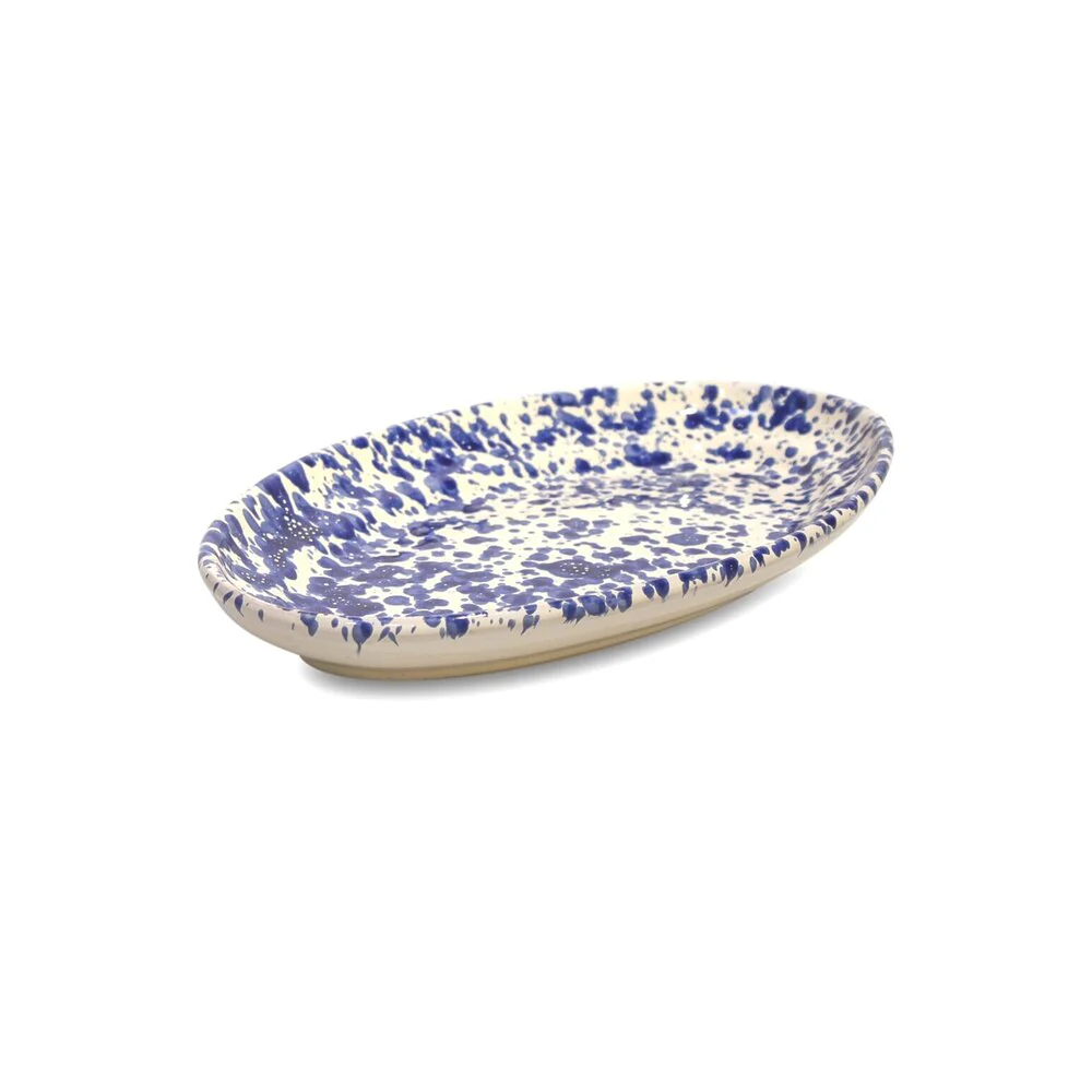 Nørr & Leo  Splatter Oval fad, blå - 18x30 cm.