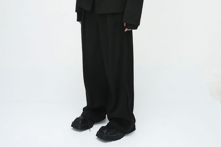 FAERIS - Dubbelrijs effen blazer / Hoge taille wijde broek