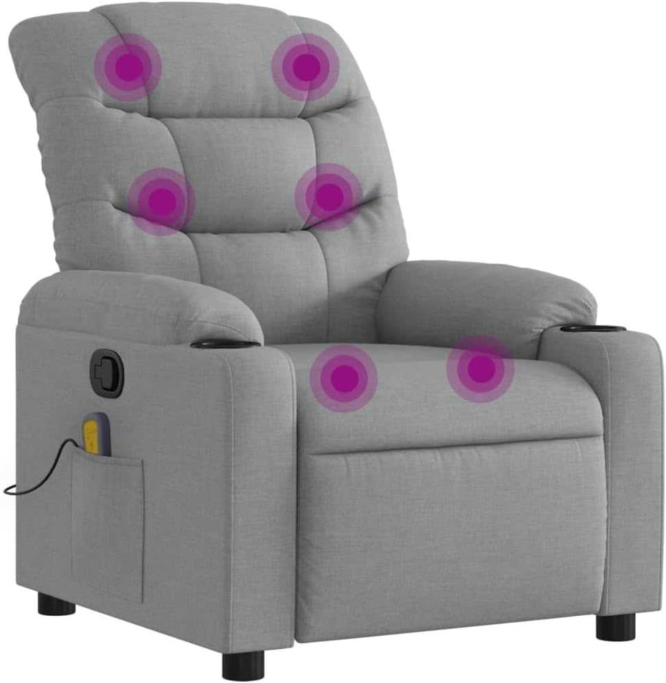 vidaXL Massagesessel, Sessel Verstellbare Rückenlehne Fußteil, Fernsehsessel Relaxsessel mit Liegefunktion, Liegesessel Polstersessel Ruhesessel, Hellgrau Stoff