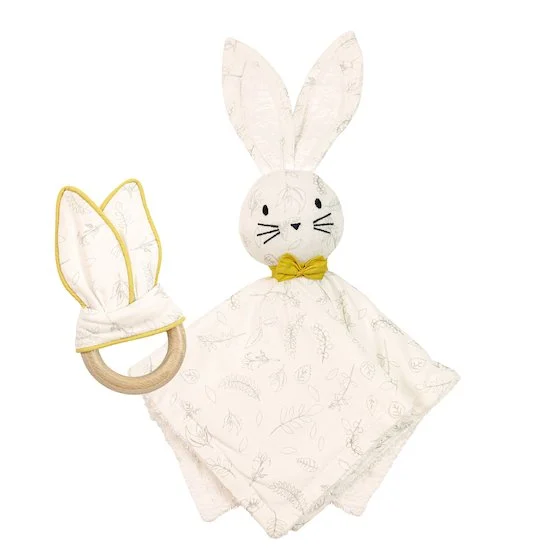 Leafy Bunny box doudou + anneau de dentition   Blanc/Jaune        de               Domiva
