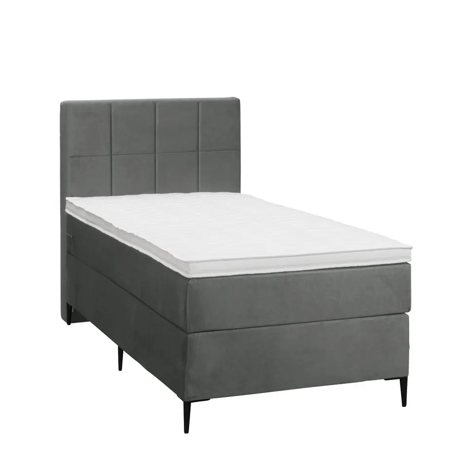 Boxspring Liv geblokt - grijs - 90x200 cm - slanke poot